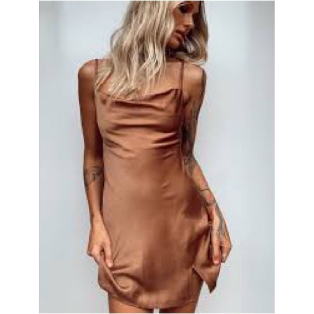 Princess Polly Alfie Satin Cowl Mini Dress Brown